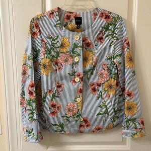 Rafaella Blue Striped Floral Top